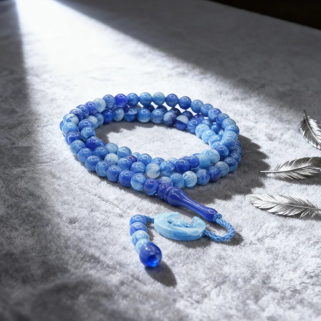 Tasbih Musulman 99 Perles 8mm – Chapelet Islamique Lune & Étoile avec Pompon | Cadeau Ramadan & Aïd