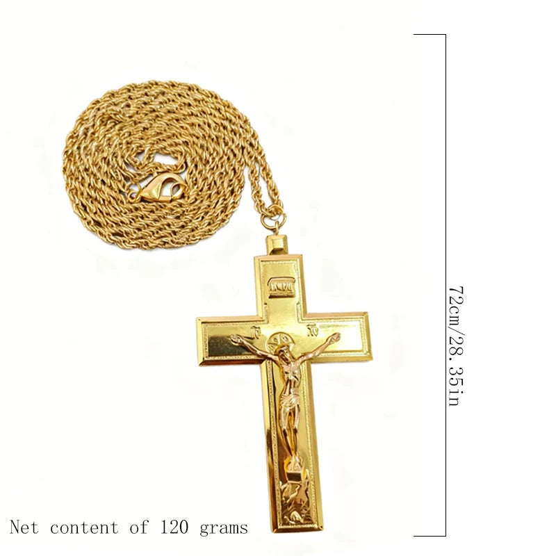 Croix Orthodoxe Dorée – Pendentif Crucifix Chrétien avec Chaîne & Coffret Cadeau