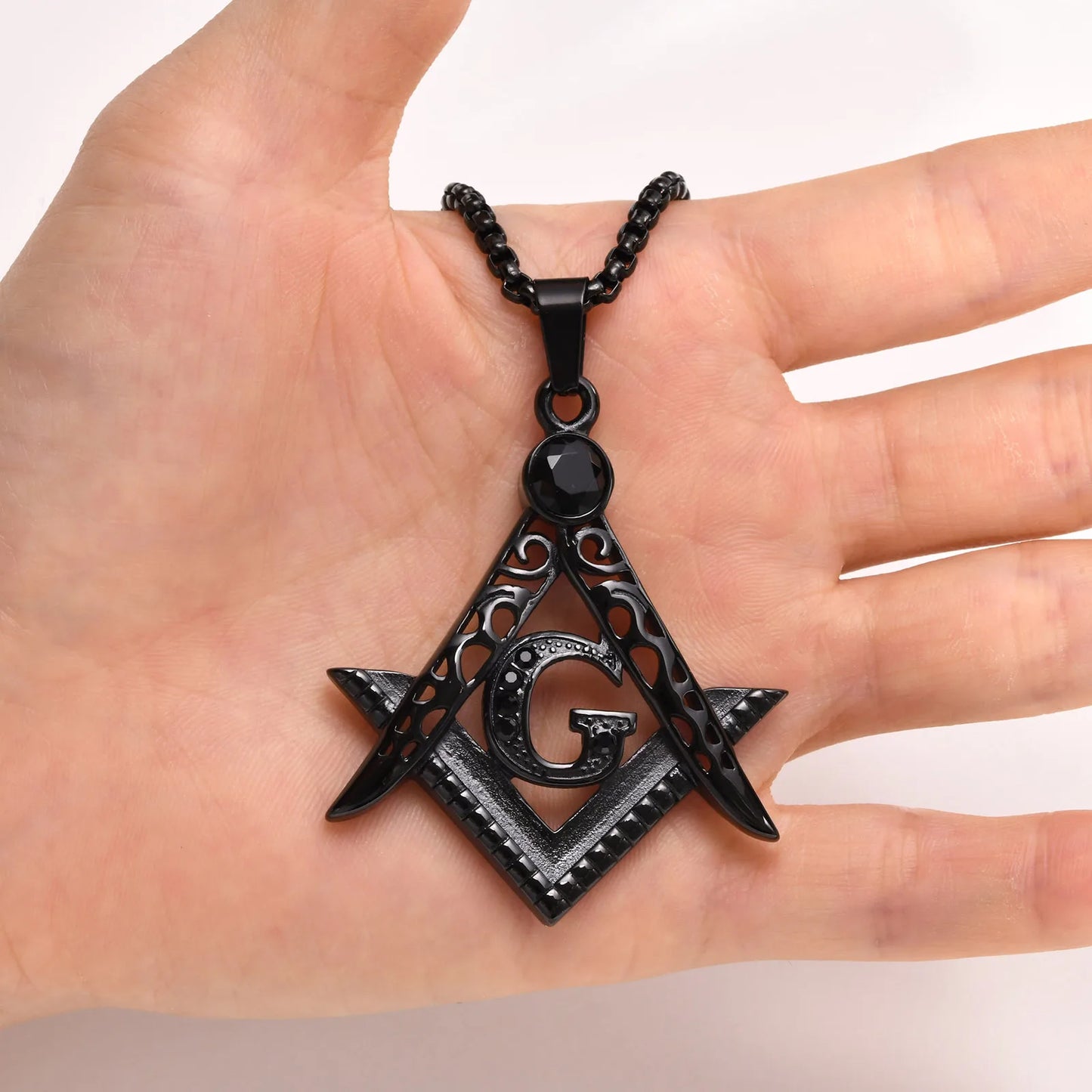 Collier maçonnique en acier inoxydable avec pendentif compas – bijou symbolique pour homme