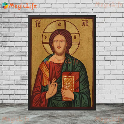 Icône religieuse du Christ Pantocrator – Tableau orthodoxe sur toile sans cadre pour église et décoration murale