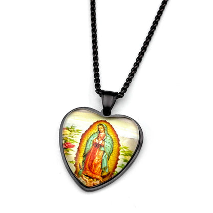 Collana Vergine di Guadalupe Cuore in Vetro – Acciaio Inossidabile 60 cm