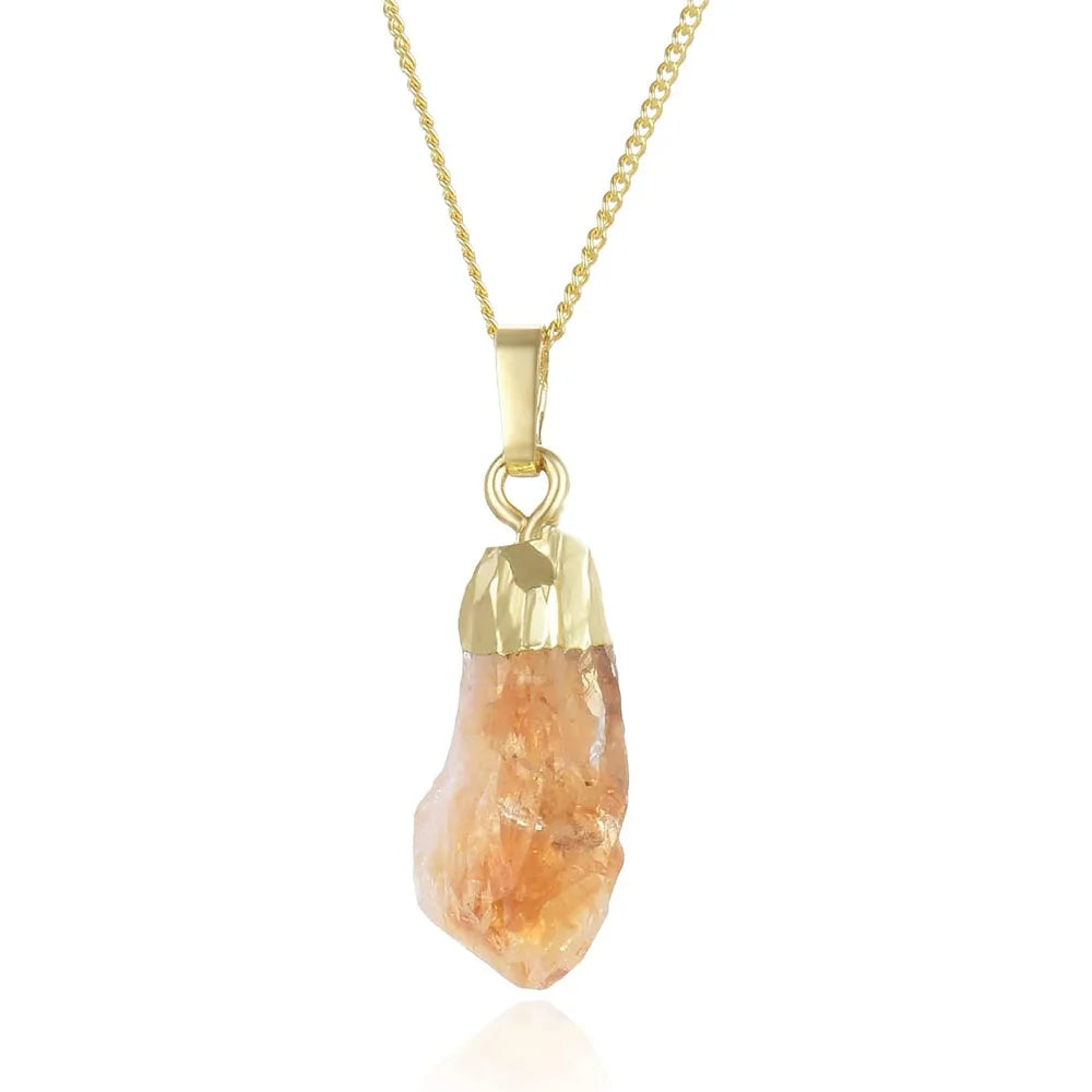 Pendentif en Citrine Naturelle Brute – Pierre de Chakra avec Capuchon Doré, Bijou Spirituel Énergétique