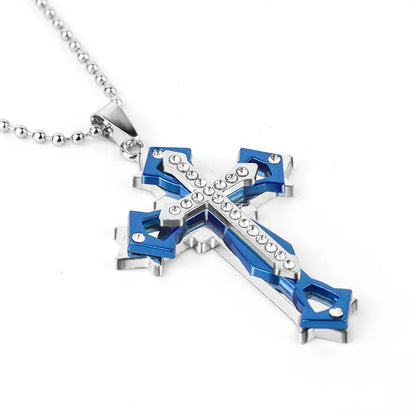 Halskette Kreuz Schwarz Zirkon und Gold aus Edelstahl – Punk-Schmuck für Herren