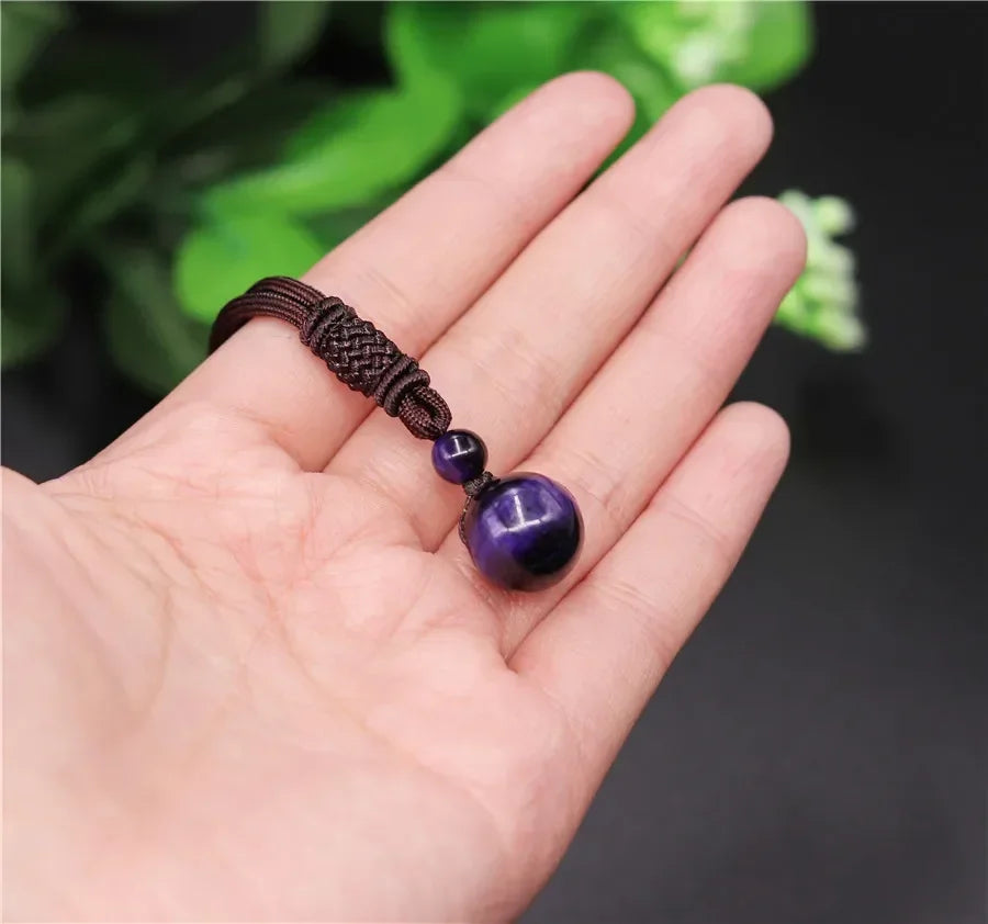 Pendentif Collier 14 mm en Pierre Naturelle Obsidienne Œil de Tigre – Amulette Porte-Bonheur Sculptée
