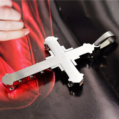 Halskette Kreuz Schwarz Zirkon und Gold aus Edelstahl – Punk-Schmuck für Herren