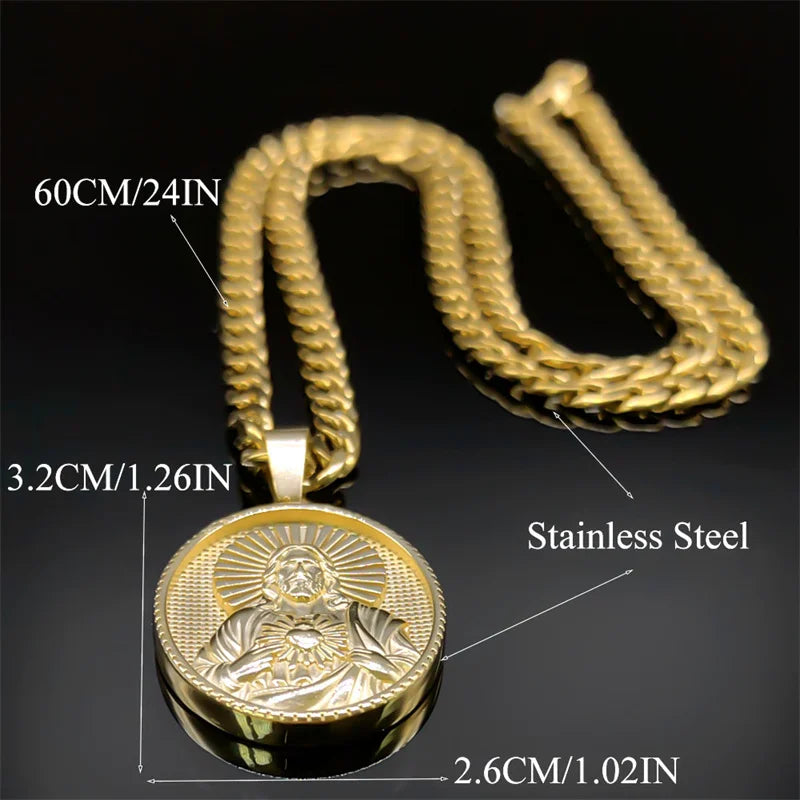 Collier Sacré-Cœur de Jésus plaqué or – médaille catholique unisexe