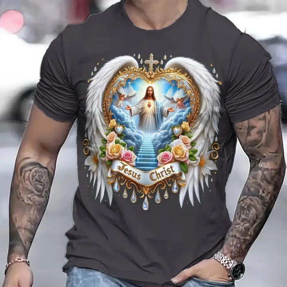 T-Shirt Jésus 3D Homme – Oversize Été – Col Rond