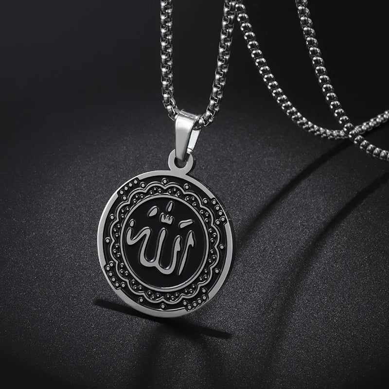 Collier médaille Allah en acier inoxydable – Bijou islamique unisexe