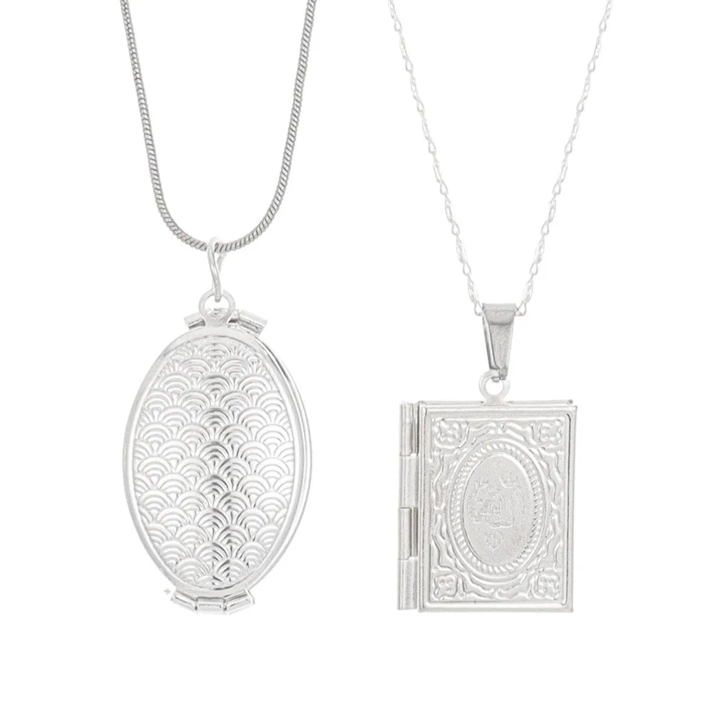 Collier pendentif Allah avec cadre photo Quran – bijou religieux unisexe
