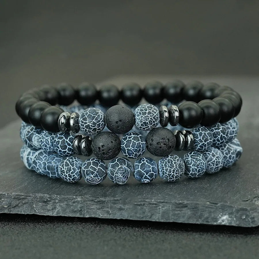 Herren-Set aus 3 Steinperlen-Armbändern – Modelle zur Auswahl