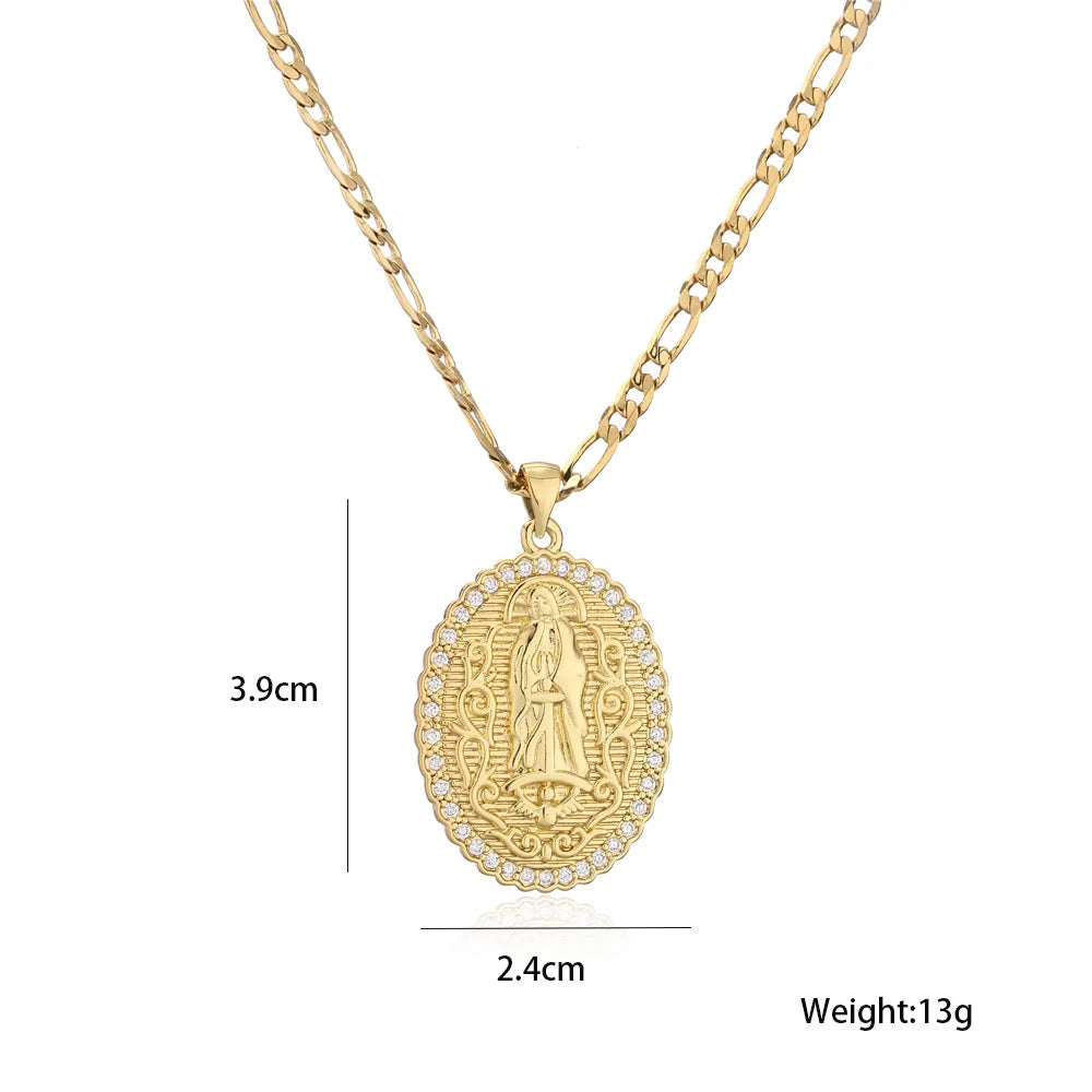 NEWBUY Hochwertiger Damenschmuck religiöser Art aus Kupfer mit Zirkonia-Einlage, Jungfrau-Maria-Anhänger, Edelstahlhalskette