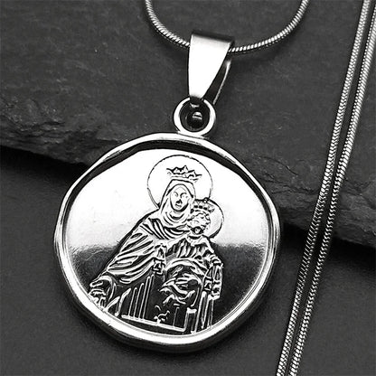 Collier Vierge Marie tenant l’Enfant Jésus en acier inoxydable – bijou catholique