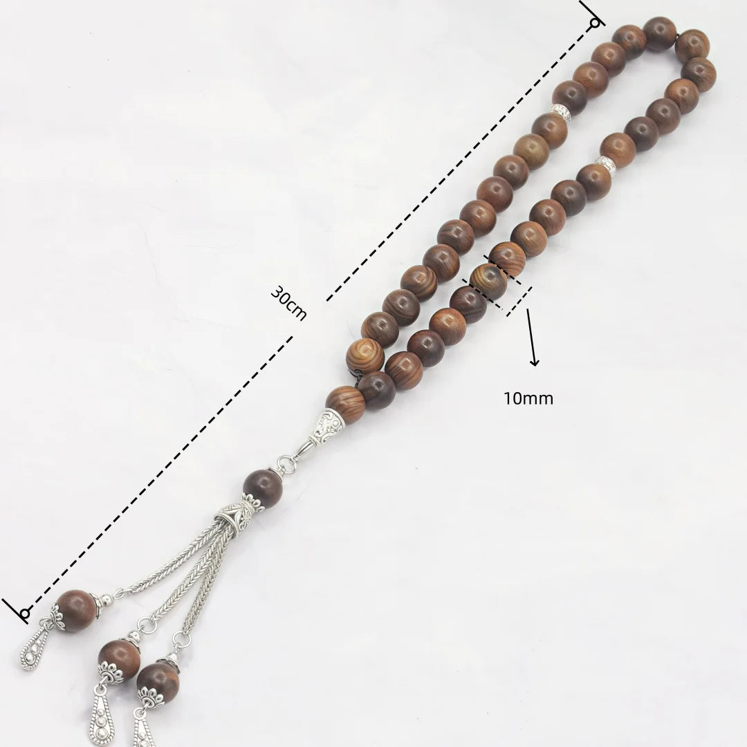 Tasbih musulman 33 perles en bois de rose 10 mm – chapelet islamique pour prière et dhikr