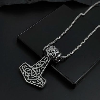 Thorhammer Mjölnir Halskette aus 316L Edelstahl – Runen