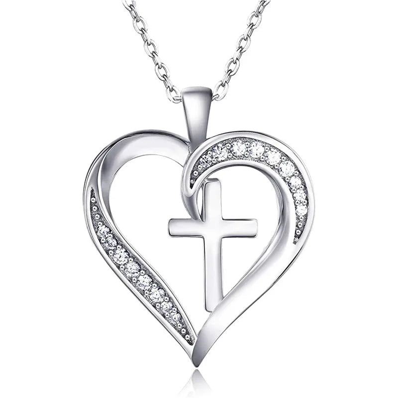 Collier pendentif cœur avec croix Huitan pour femme – Bijou élégant pour mariage, anniversaire et soirée