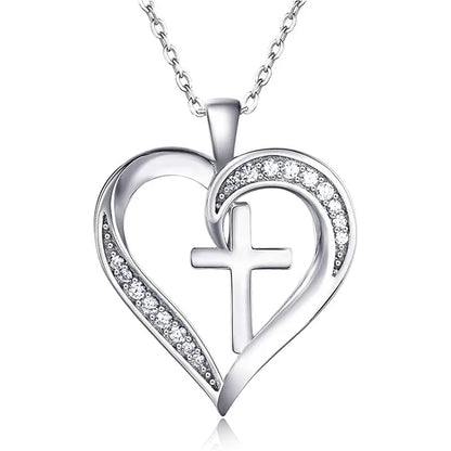 Collier pendentif cœur avec croix Huitan pour femme – Bijou élégant pour mariage, anniversaire et soirée