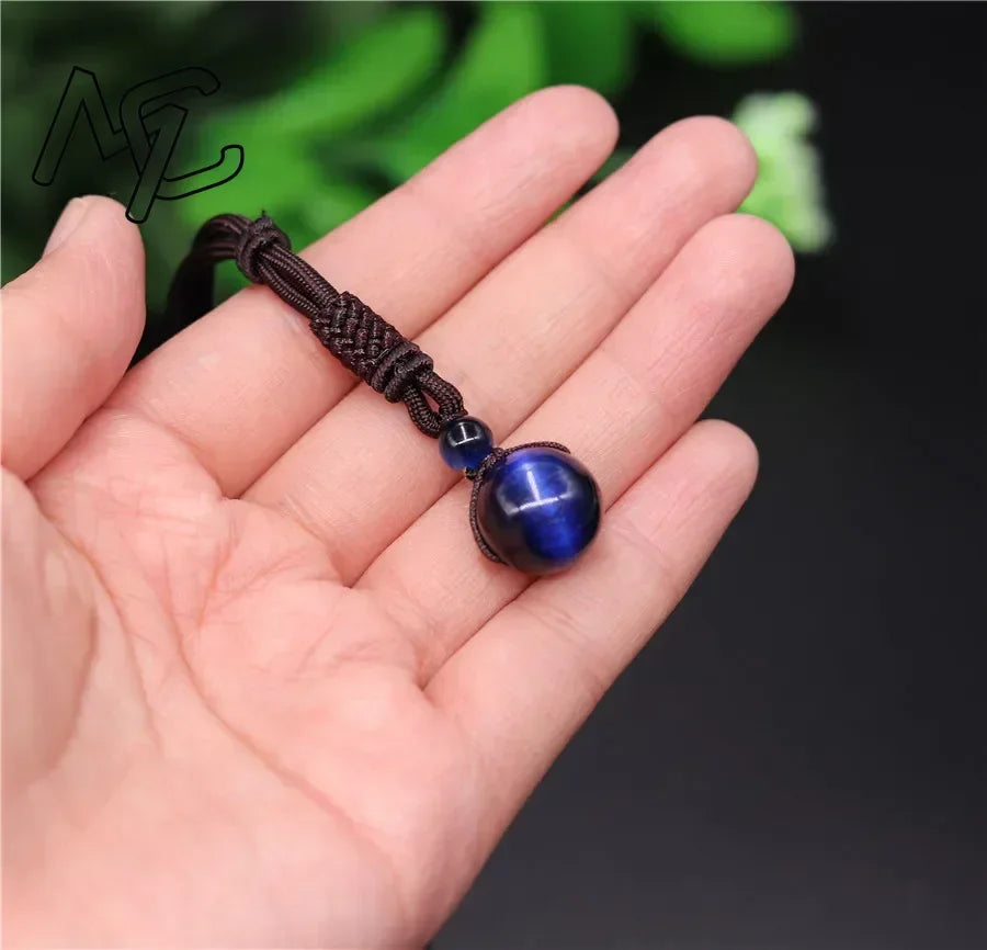 Pendentif Collier 14 mm en Pierre Naturelle Obsidienne Œil de Tigre – Amulette Porte-Bonheur Sculptée