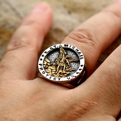 Bague Saint Michel en acier inoxydable 316L – bijou religieux pour homme