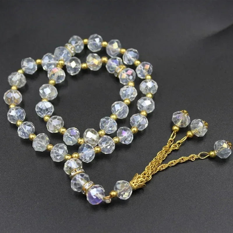 33-Bead Turkish Glass Tasbih with Tassel – Muslim Prayer Beads Bracelet