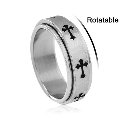 Bague croix rotative en acier inoxydable – bijou chrétien unisexe