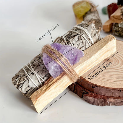Kit de purification maison – pierre, sauge blanche et palo santo péruvien, cadeau spirituel