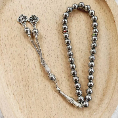 Bracelet Musulman Turc 33 Perles en Obsidienne Noire – Bijou de Prière Unisexe