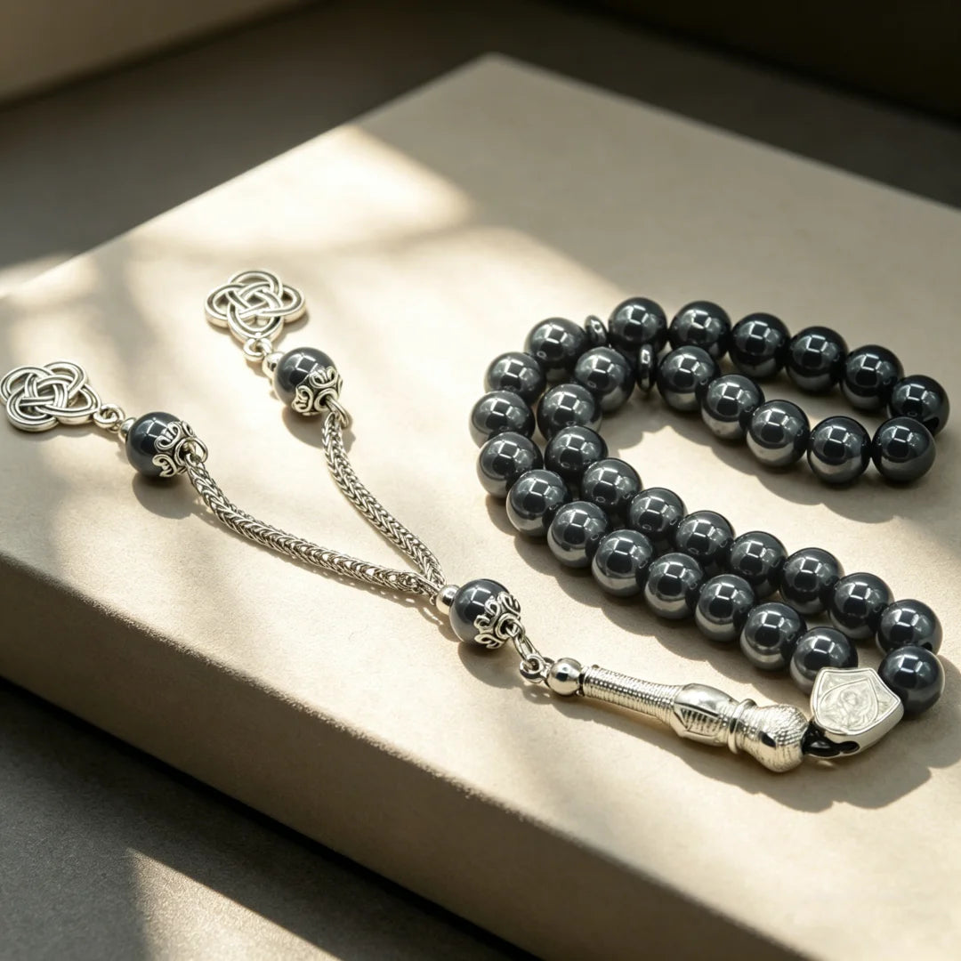 asbih Islamique 33 Perles 8mm en Pierre Naturelle – Chapelet Musulman Dhikr, Subha & Cadeau Ramadan Hajj Umrah