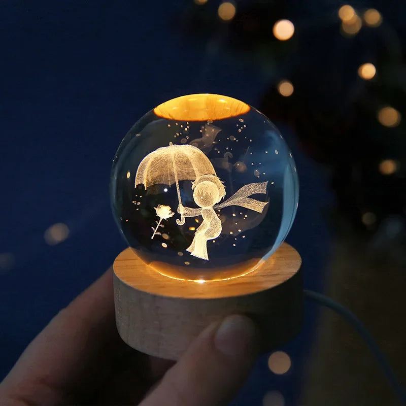 Boule de Cristal 3D Gravée Laser 6 cm – Planètes, Galaxie & Univers – Décoration & Cadeau