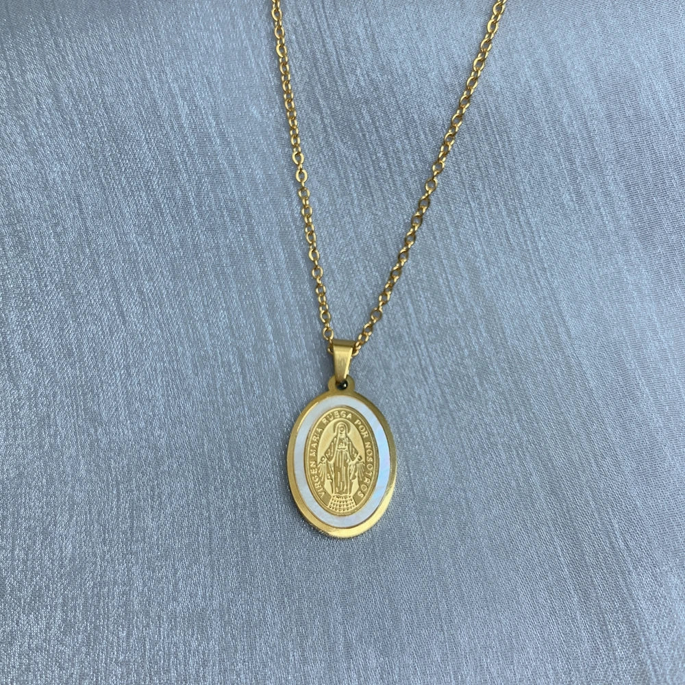 Halskette ovaler Medaillon Jungfrau Maria vergoldet – religiöser Schmuck für Frauen