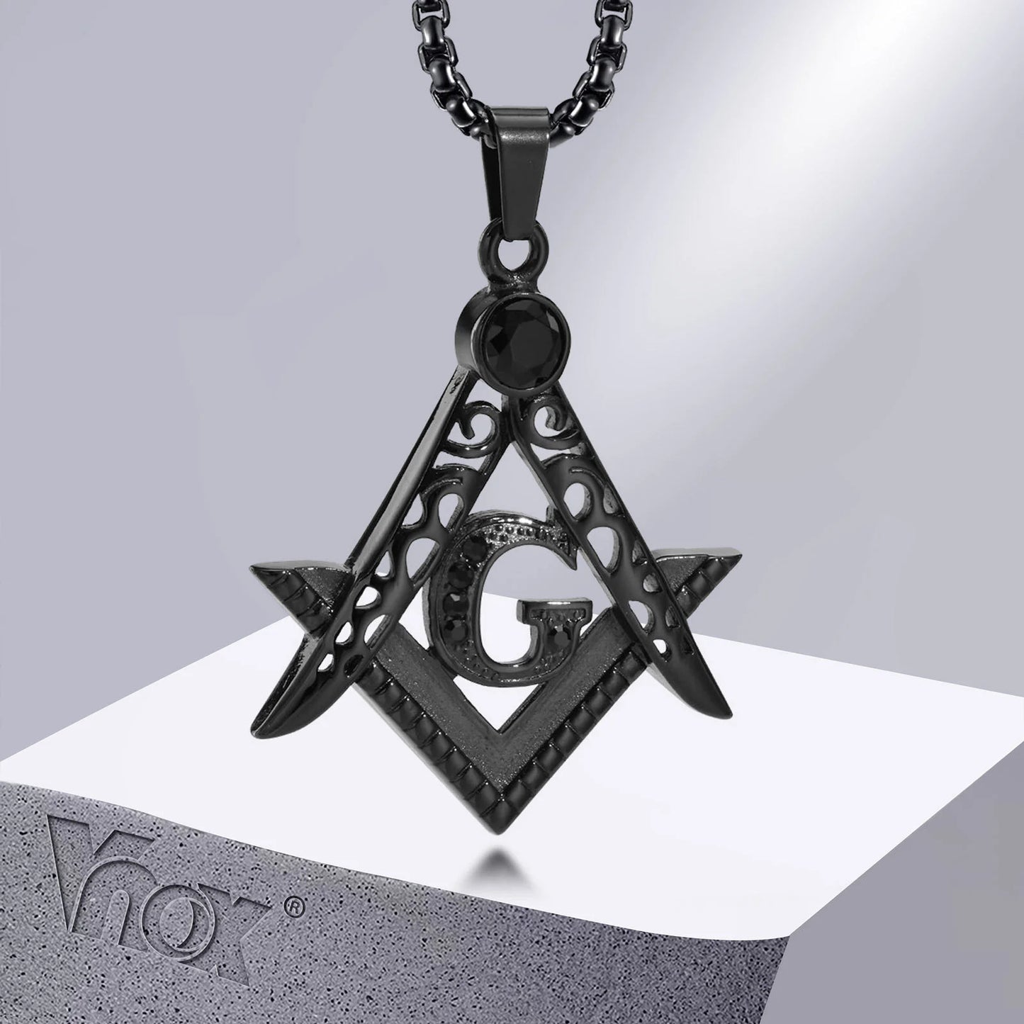 Collier maçonnique en acier inoxydable avec pendentif compas – bijou symbolique pour homme