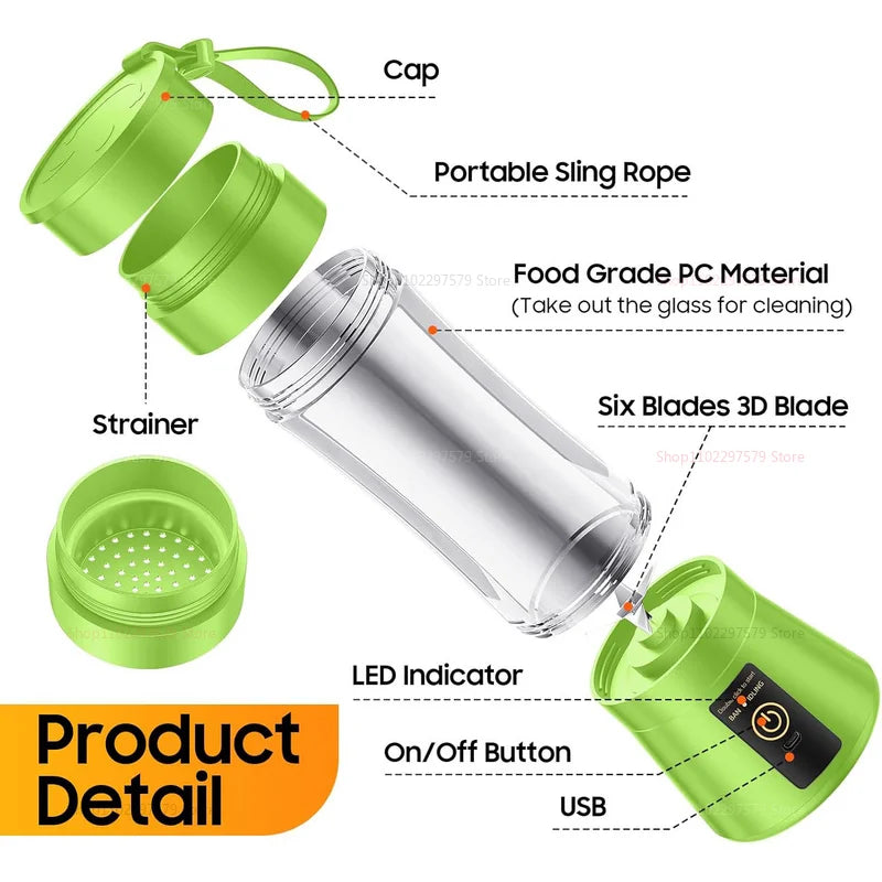 Blender Portable USB 380ml – Mixeur Rechargeable Smoothie & Jus Frais en Quelques Secondes