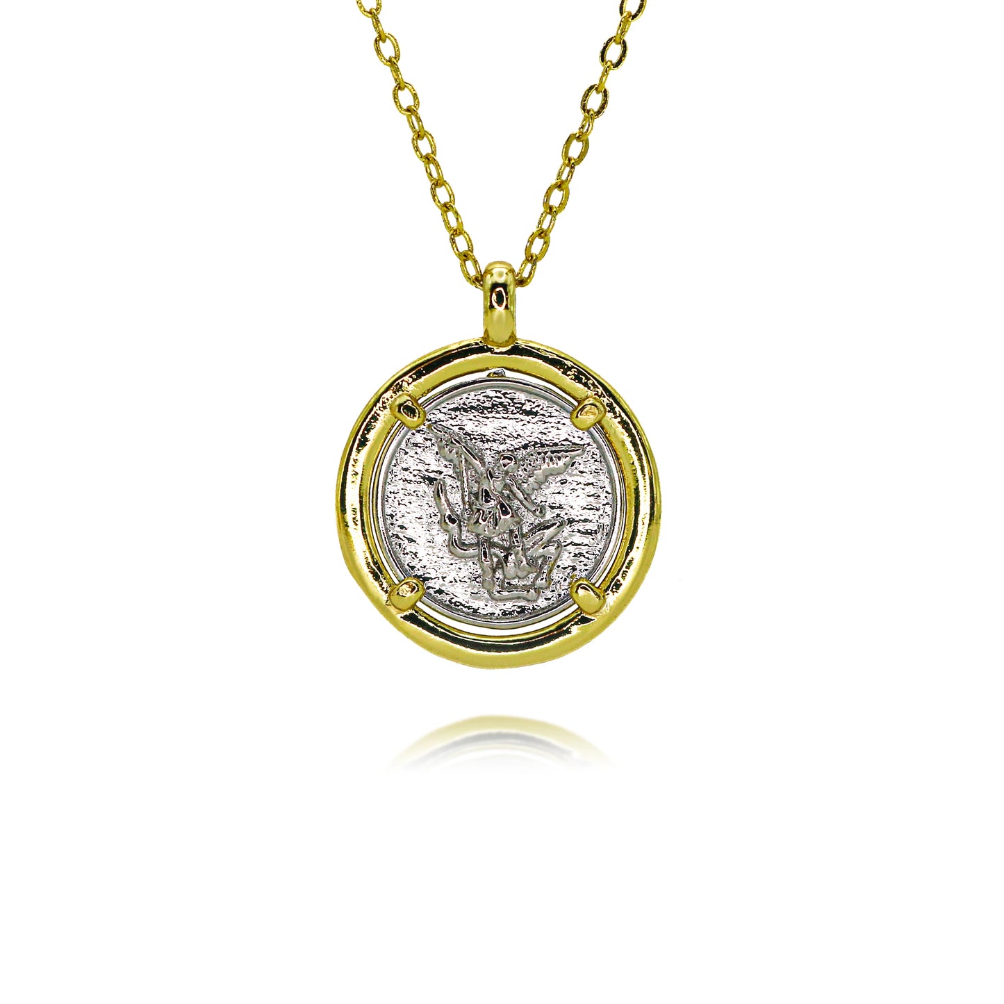 Pendentif Archange Saint Michel Doré – Médaille Religieuse Catholique avec Bord Coquillage et Zircons