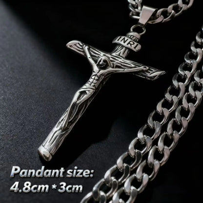 Collier Jésus croix en acier inoxydable 316L – bijou religieux pour homme