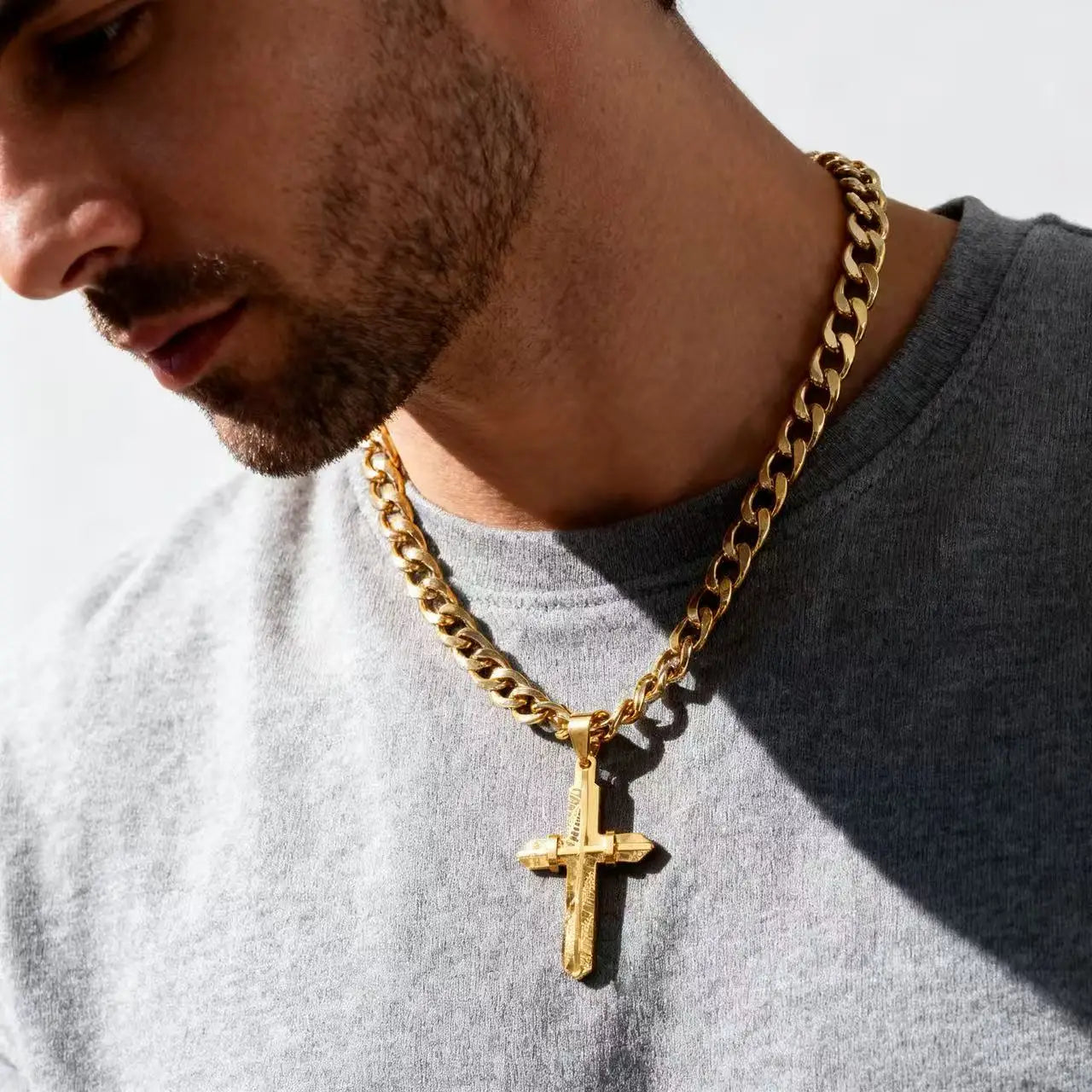 Collar colgante de cruz 3D en acero inoxidable 316L – joyería religiosa para hombre