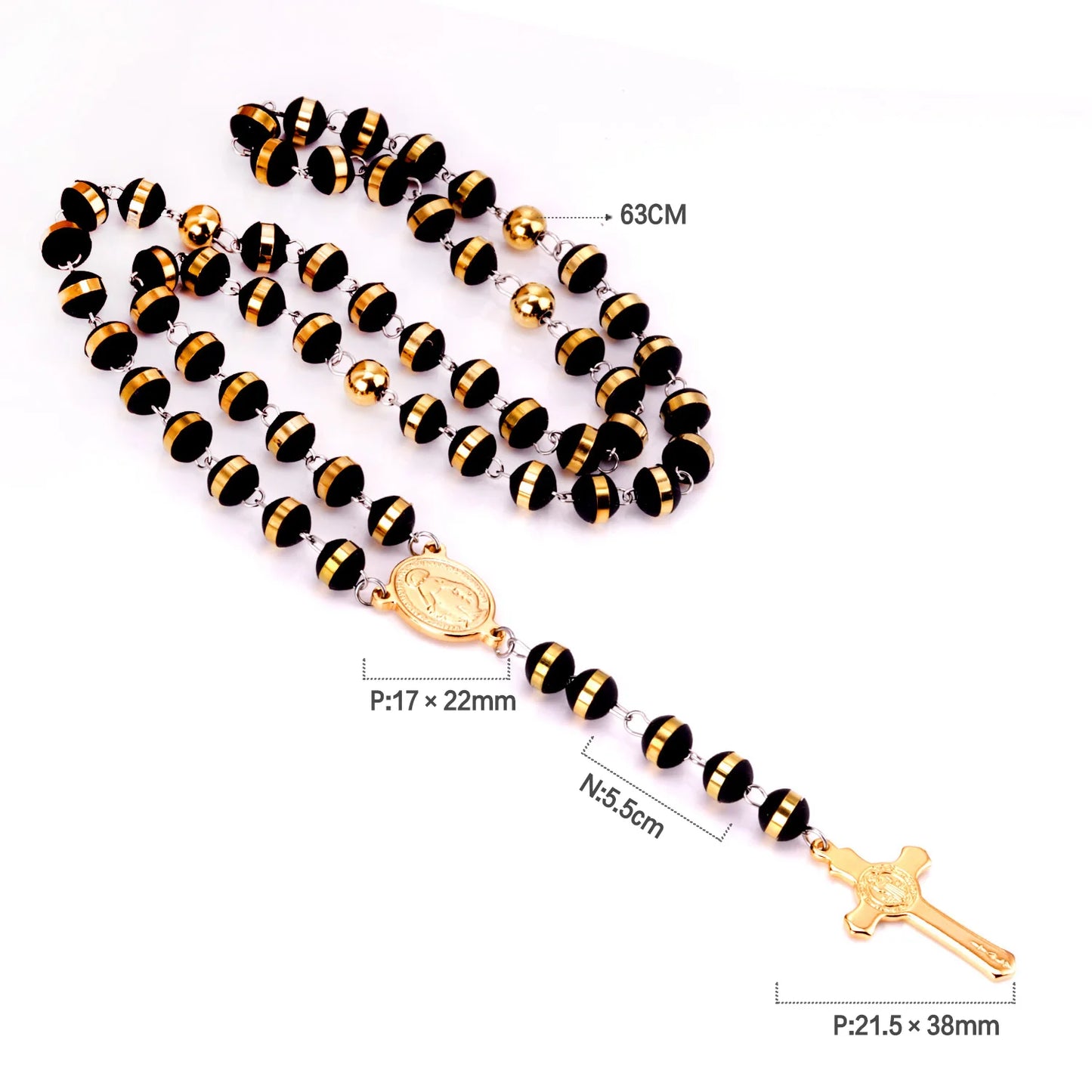 Collier Rosaire Catholique Doré en Acier Inoxydable – Pendentif Croix de Prière
