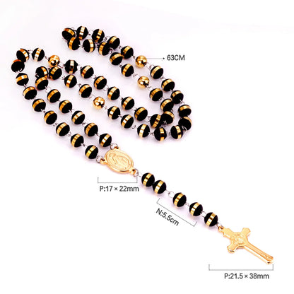 Collier Rosaire Catholique Doré en Acier Inoxydable – Pendentif Croix de Prière