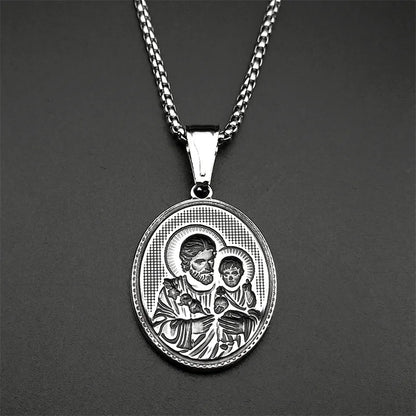 Collier médaille Saint Joseph en acier inoxydable doré – bijou chrétien