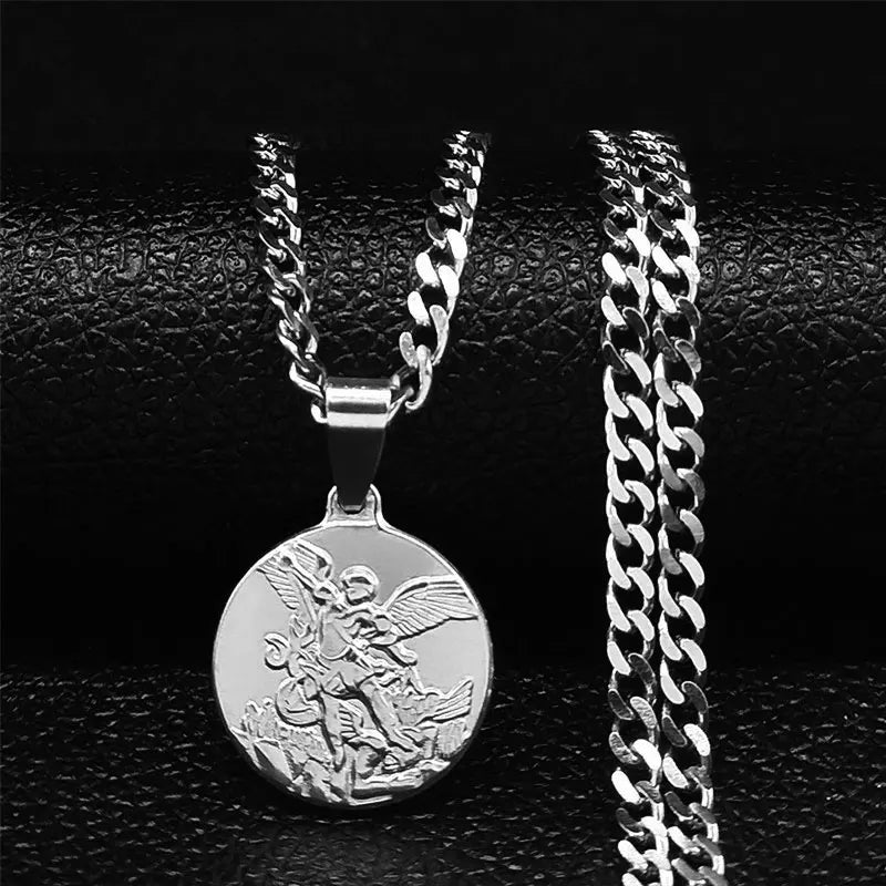 Collier Archange Saint Michel Doré – Pendentif Spirituel de Protection en Acier Inoxydable pour Homme et Femme