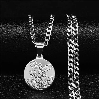 Collier Archange Saint Michel Doré – Pendentif Spirituel de Protection en Acier Inoxydable pour Homme et Femme