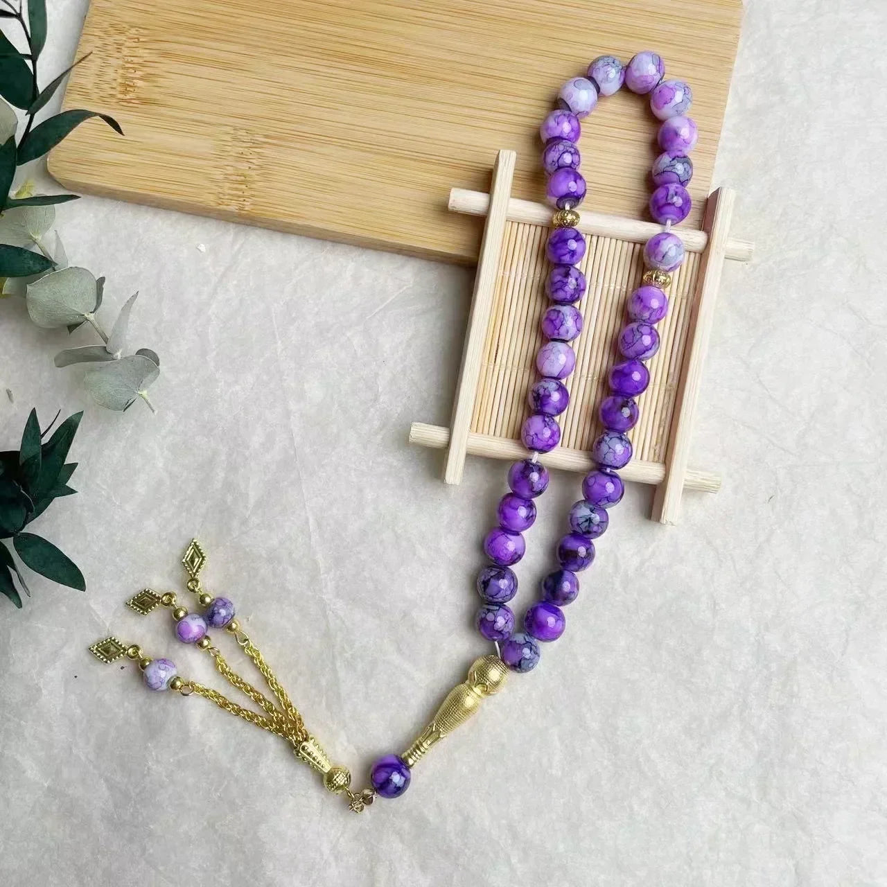 33-Bead Turkish Glass Tasbih with Tassel – Muslim Prayer Beads Bracelet
