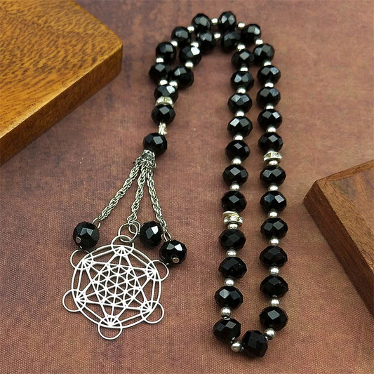 Pendentif Spirituel Fleur de Vie & Cube de Métatron en Acier Inoxydable – Géométrie Sacrée Chakra Protection Énergétique pour Voiture & Porte-Clés