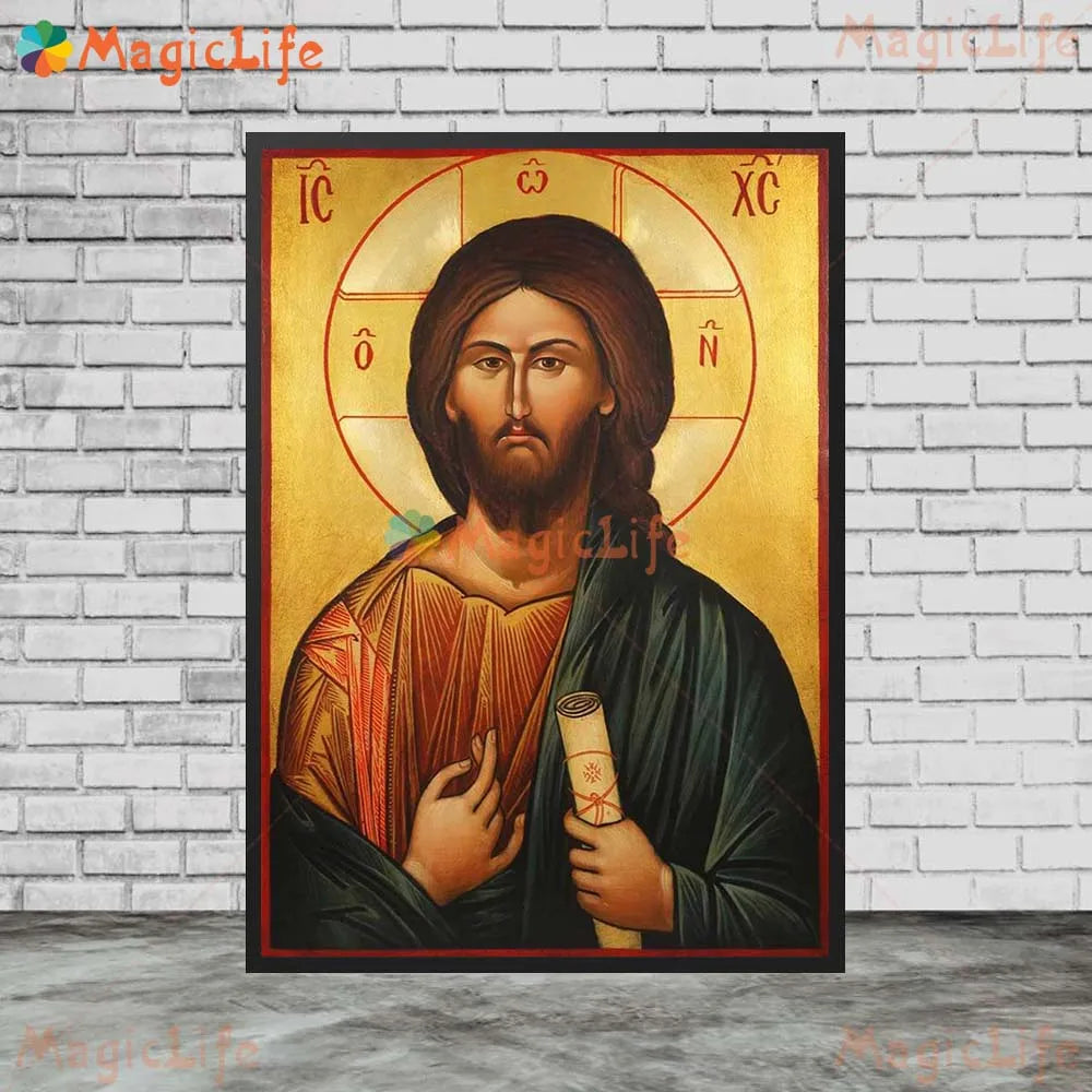 Icône religieuse du Christ Pantocrator – Tableau orthodoxe sur toile sans cadre pour église et décoration murale