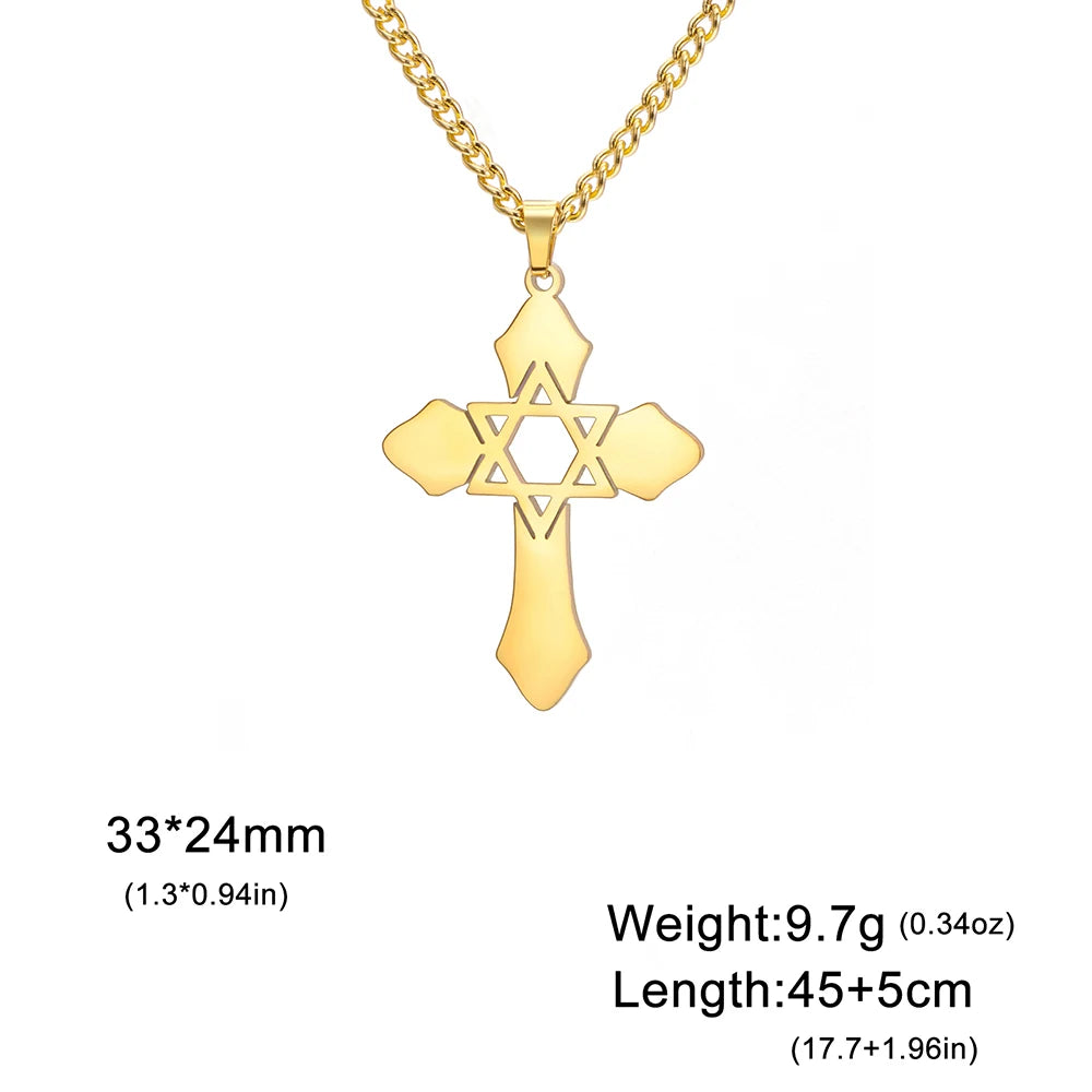Collier Croix & Étoile de David Messianique en Acier Inoxydable