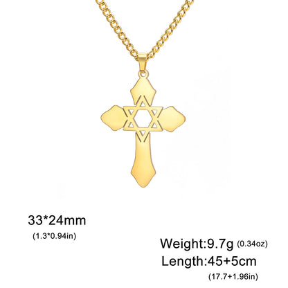 Collier Croix & Étoile de David Messianique en Acier Inoxydable