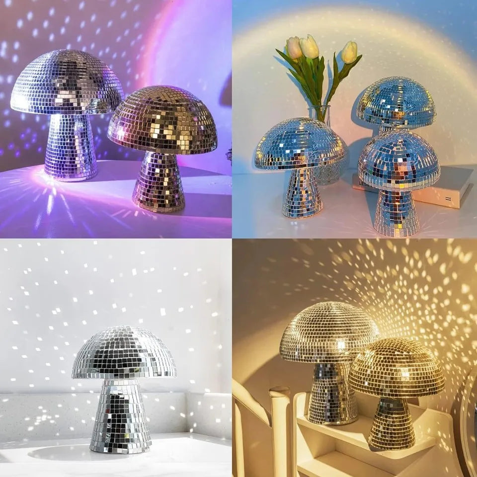 Retro Mushroom Disco Ball Lamp – LED 360° Reflective Mirror Light for Home & Parties