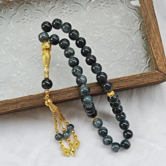 Tasbih turc 33 perles en verre avec pompon – bracelet de prière musulman