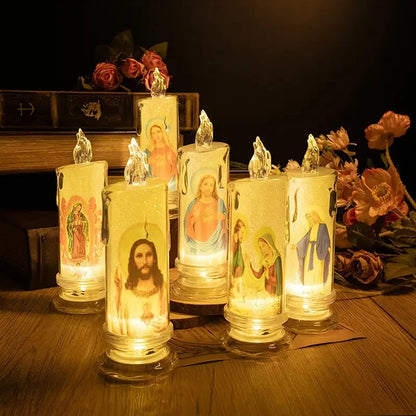 Bougie LED Religieuse Jésus & Vierge / Flamme Électronique Sans Feu