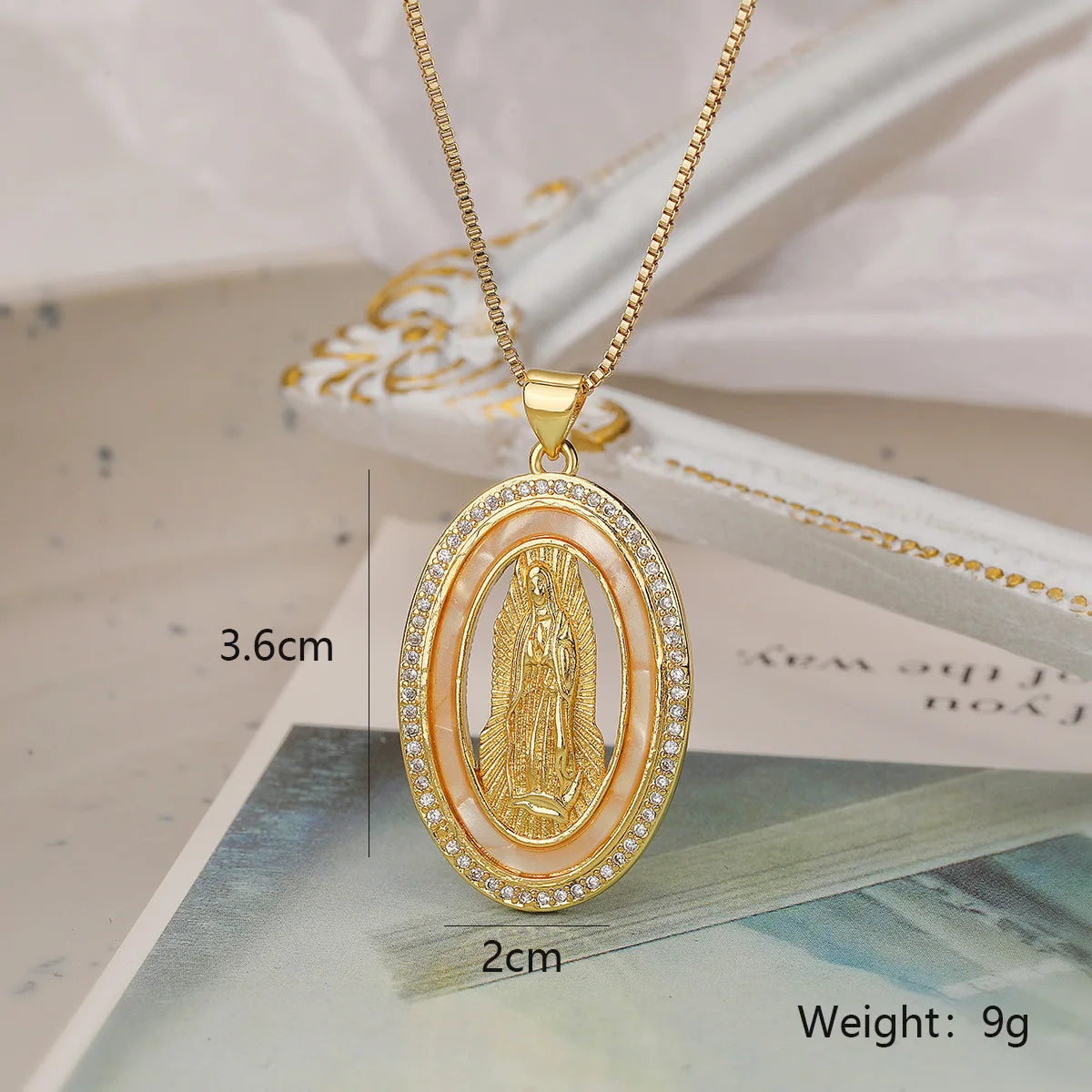 NEWBUY Hochwertiger Damenschmuck religiöser Art aus Kupfer mit Zirkonia-Einlage, Jungfrau-Maria-Anhänger, Edelstahlhalskette