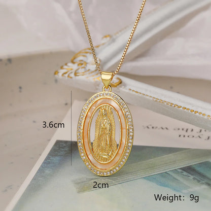 NEWBUY Hochwertiger Damenschmuck religiöser Art aus Kupfer mit Zirkonia-Einlage, Jungfrau-Maria-Anhänger, Edelstahlhalskette