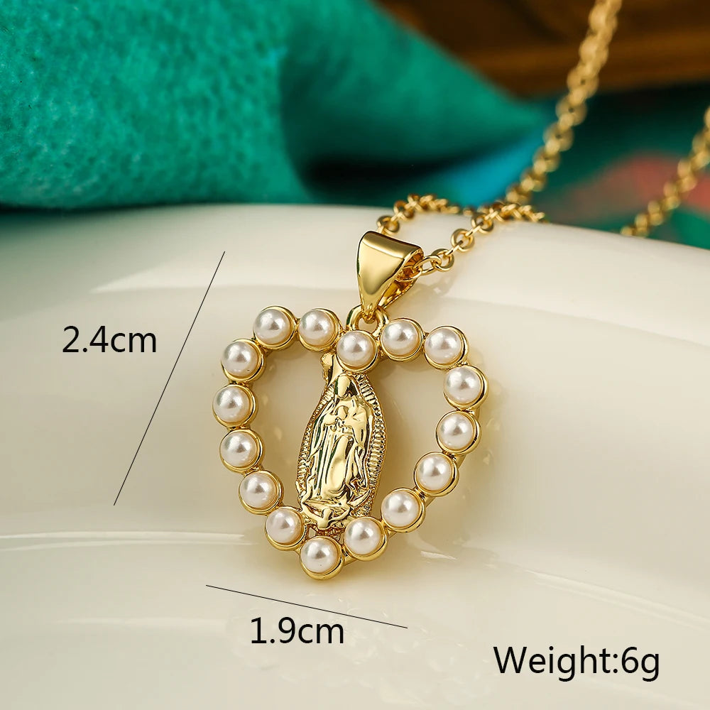 NEWBUY Hochwertiger Damenschmuck religiöser Art aus Kupfer mit Zirkonia-Einlage, Jungfrau-Maria-Anhänger, Edelstahlhalskette